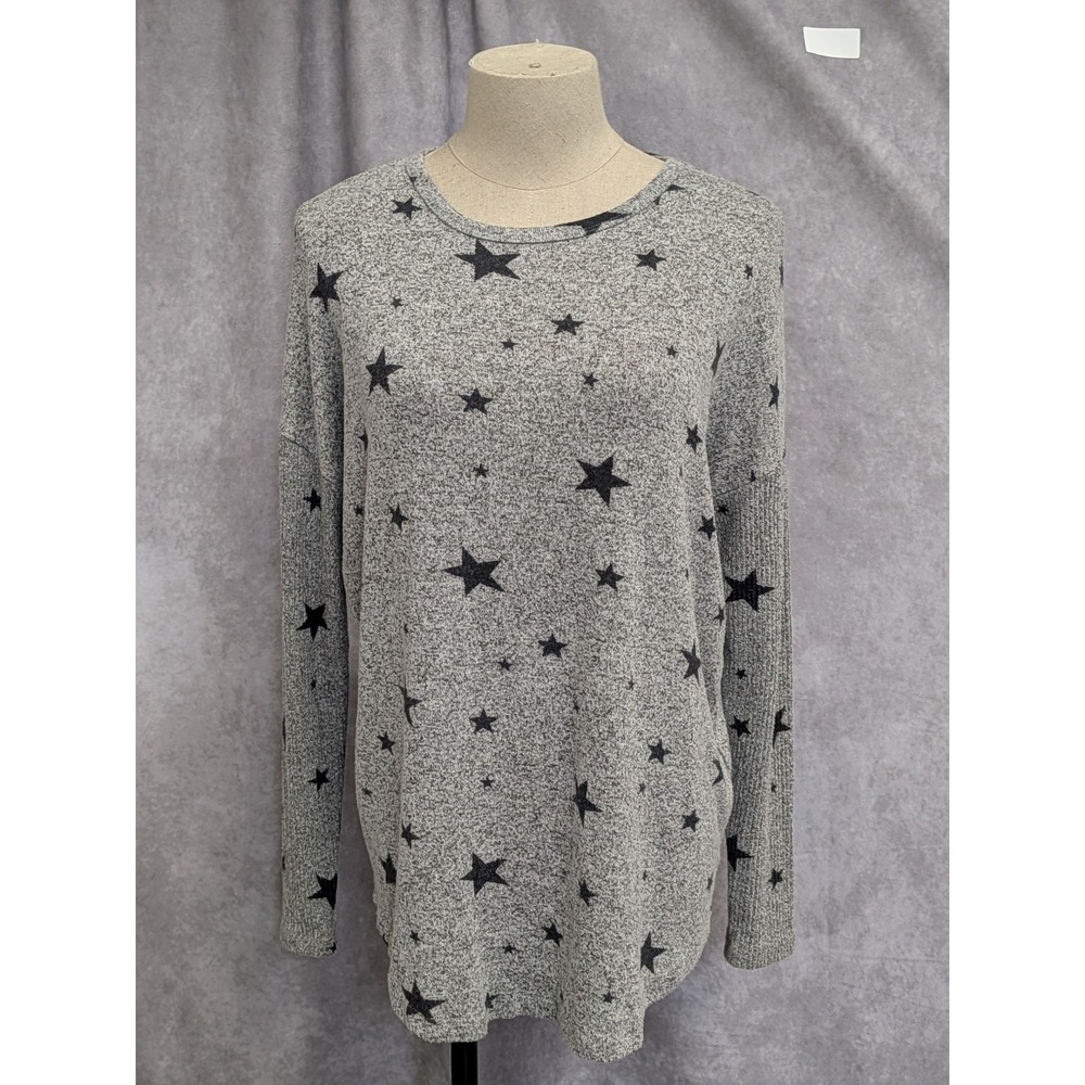 Buffalo David Bitton Womens Star‎ Print Long Sleeve Knit Top Heather Grey Small